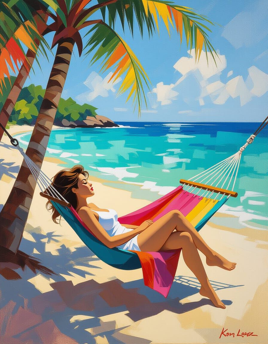 Woman Sleeping in Beach Hammock: Abstract Complementary Colo...