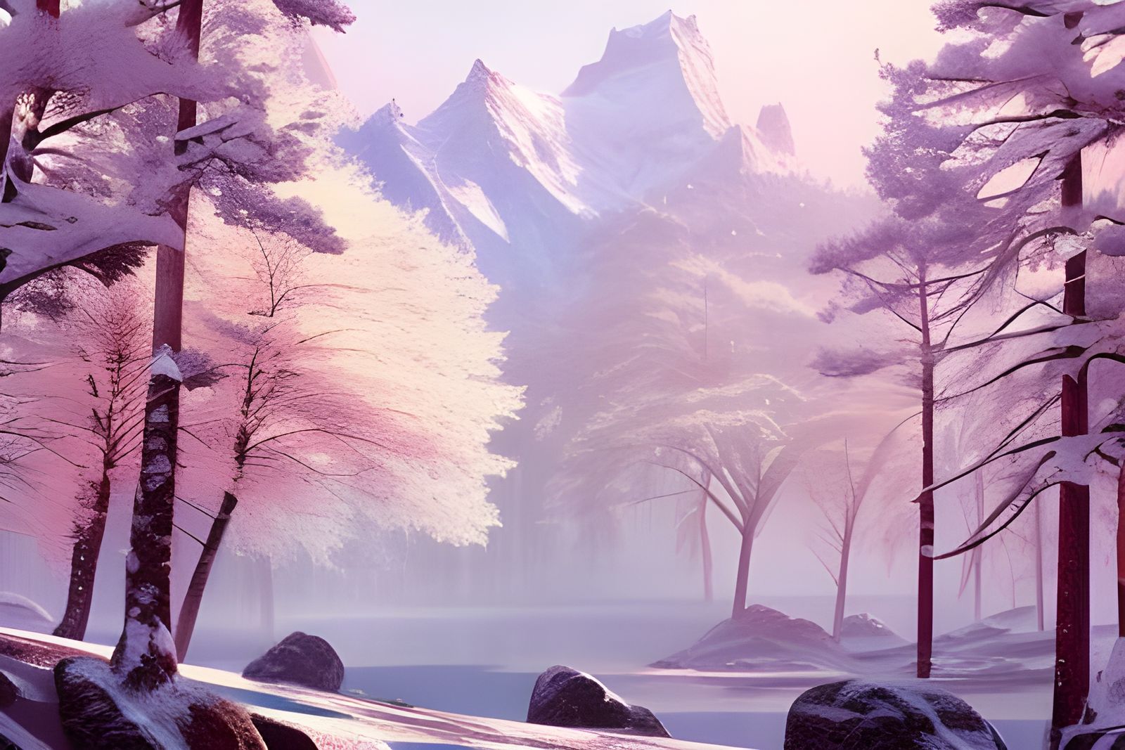 Sunny Winter Valley: Detailed Matte Photography