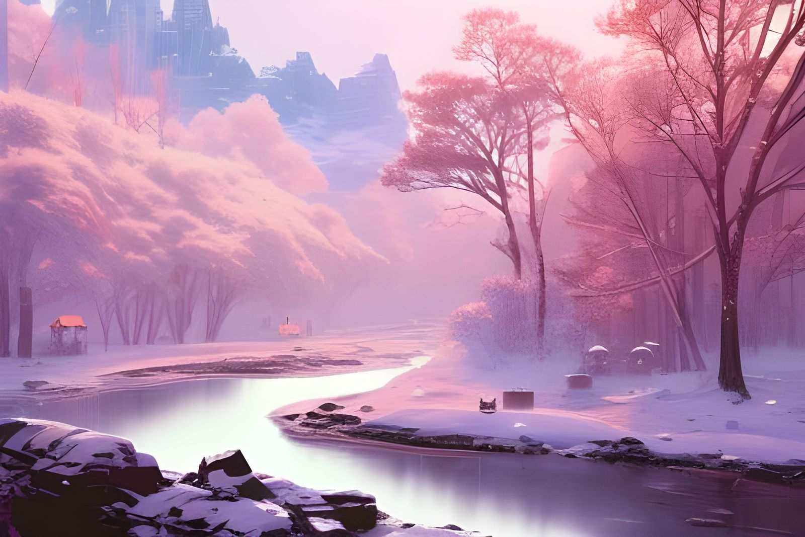 Sunny Winter Morning in Mountain Valley