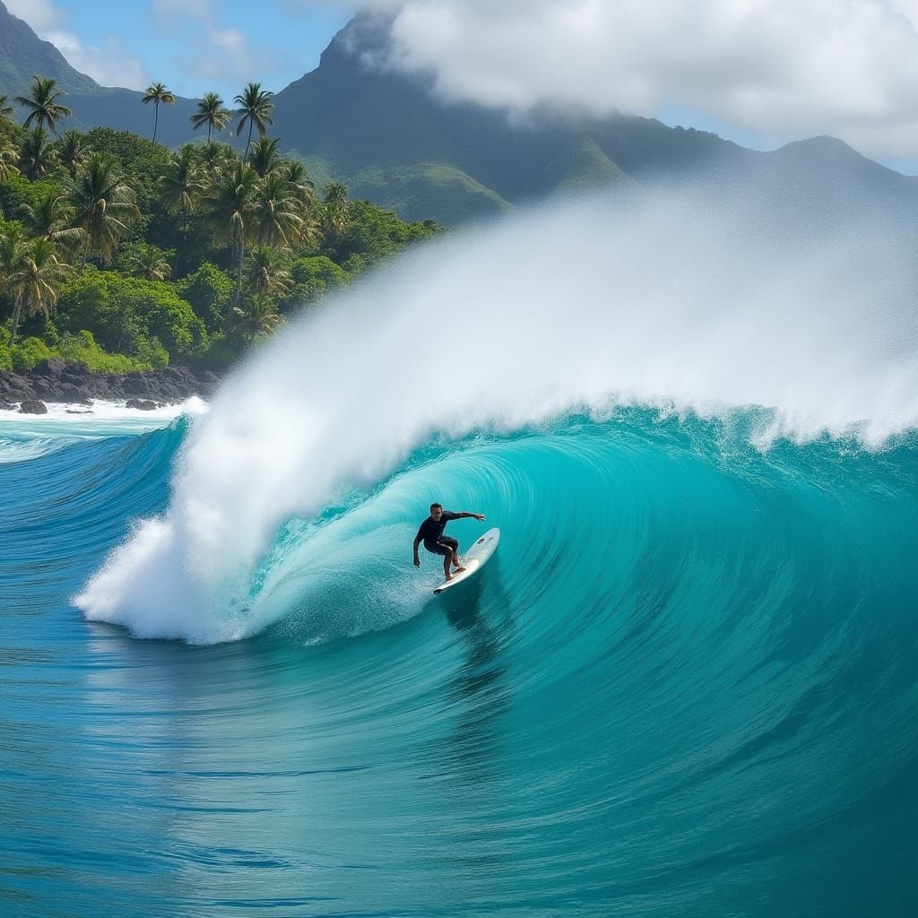 Surfers Ride Turquoise Waves at Teahupo'o Tahiti