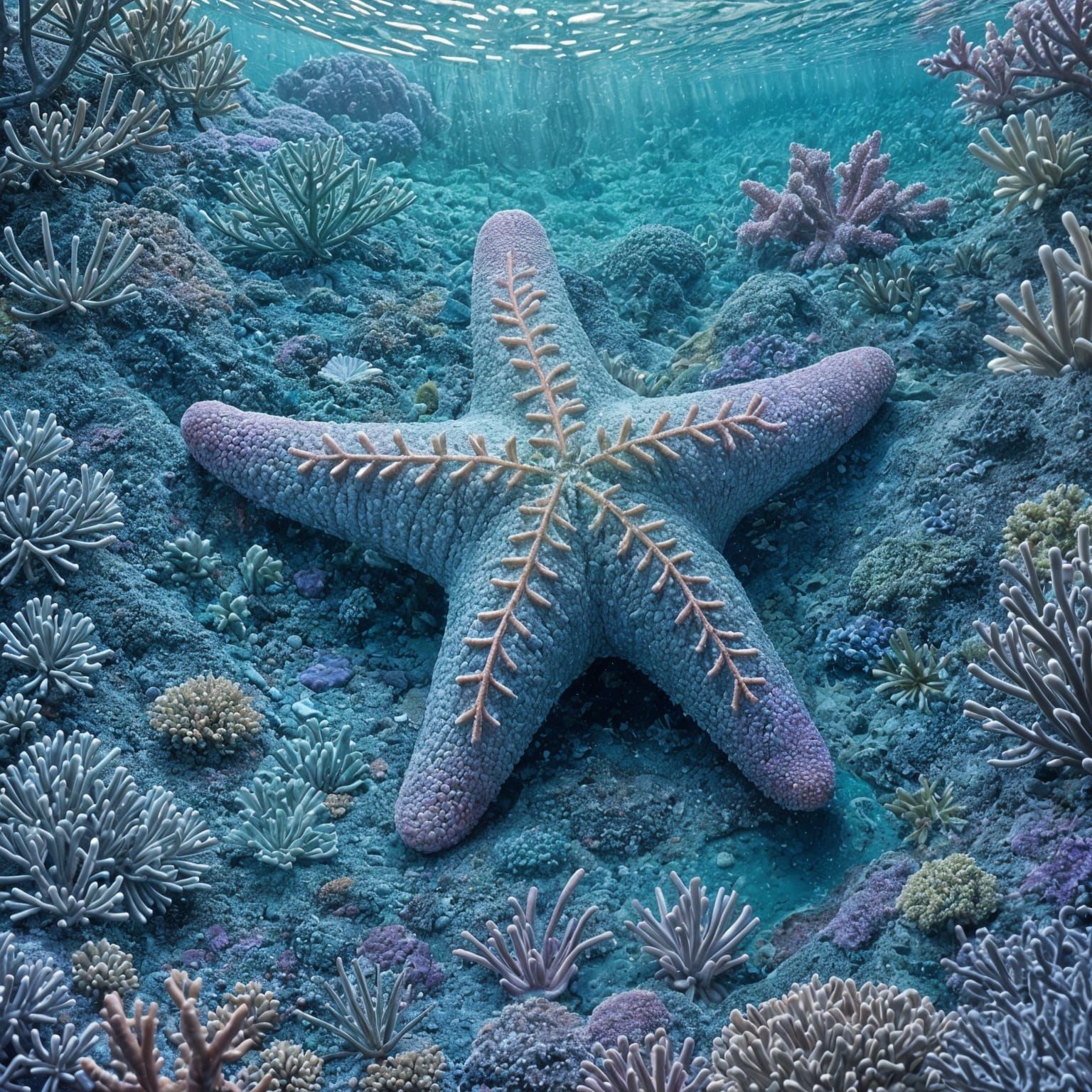 Rainbow Starfish in Blacklight Coral Reef, HDR
