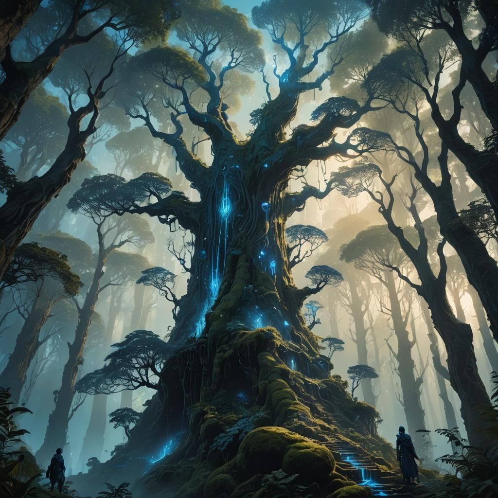 Towering Airship in Mystical Forest Concept Art