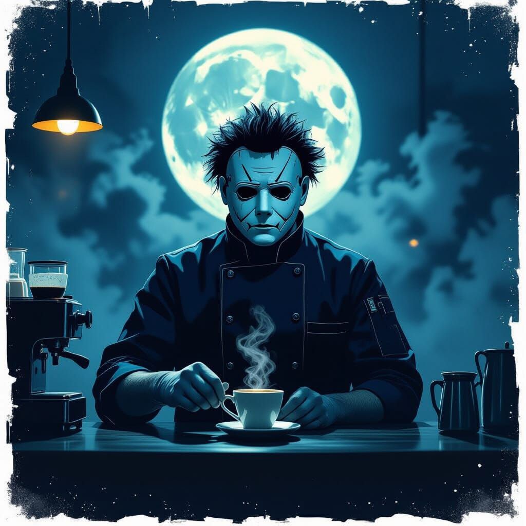 Michael Myers Barista in Gothic Coffeehouse