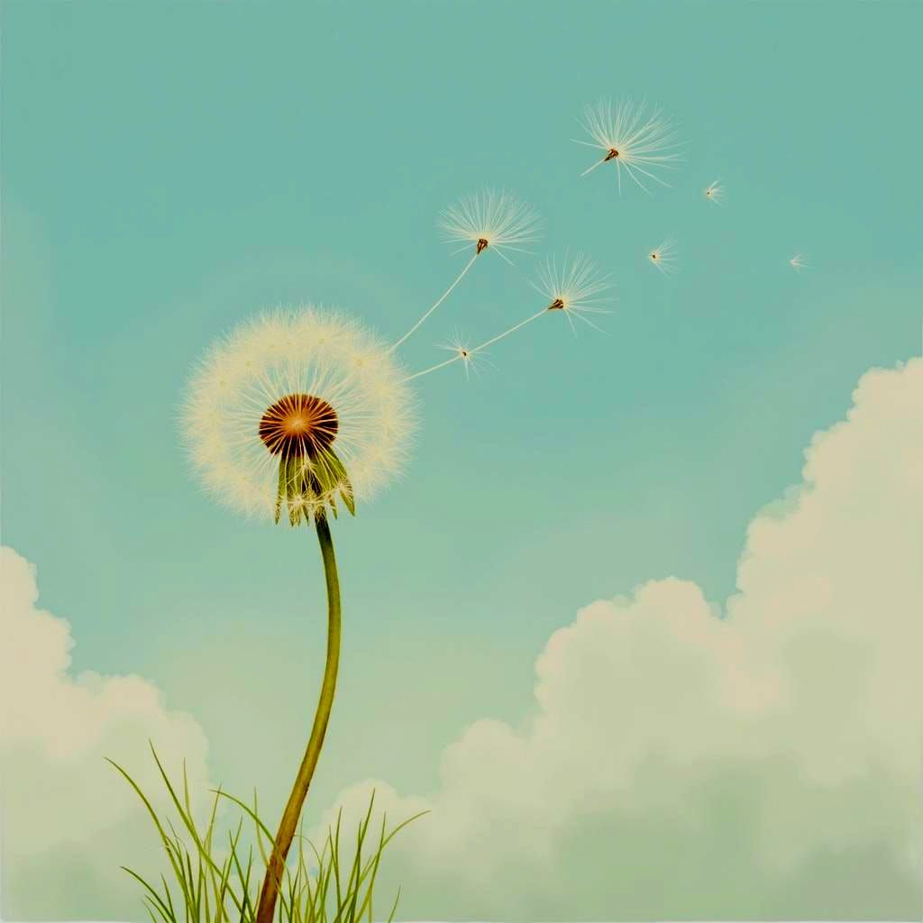 Dandelion Seeds Dispersing in the Wind