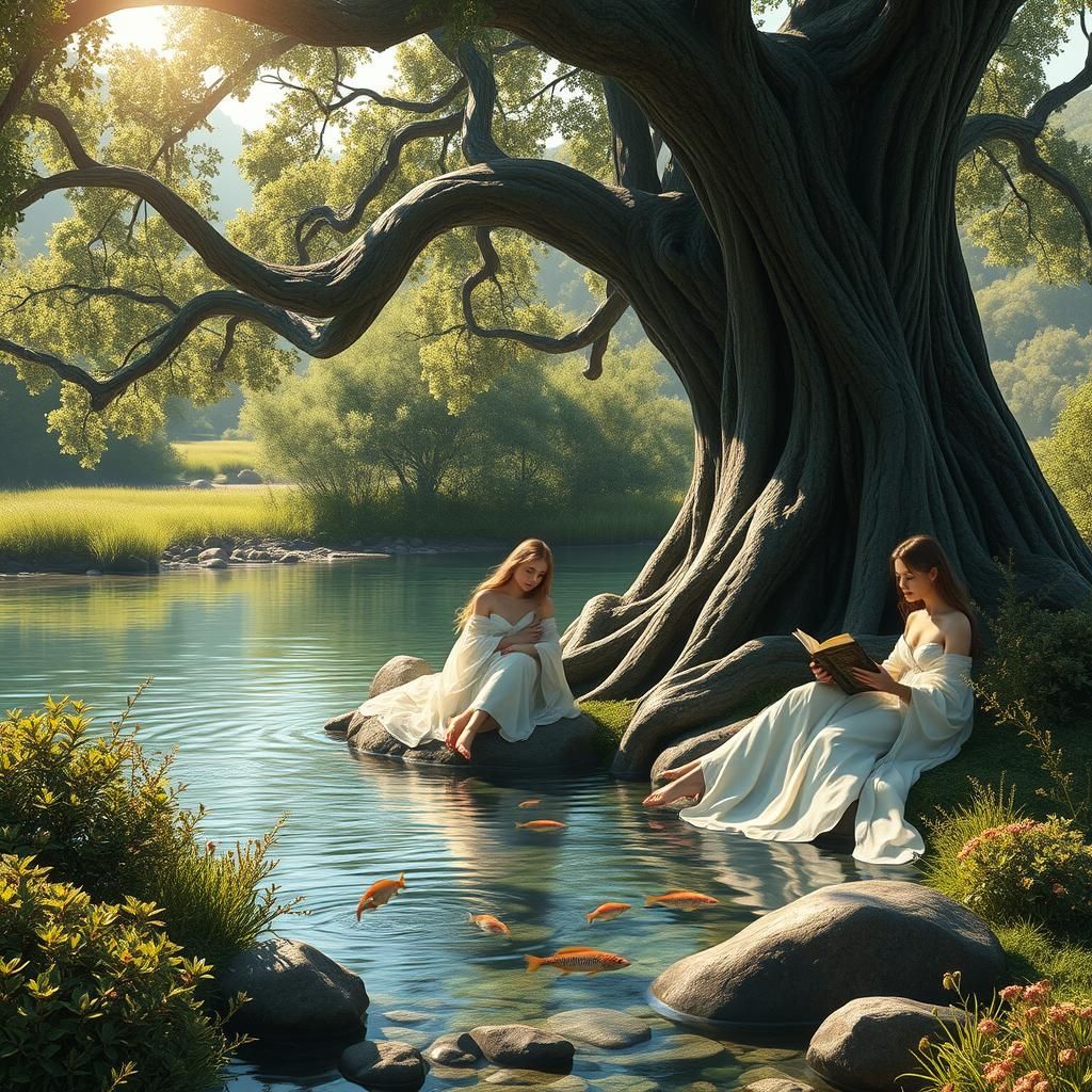 Ethereal Girls in Mystical Landscape: Fantasy Concept Art