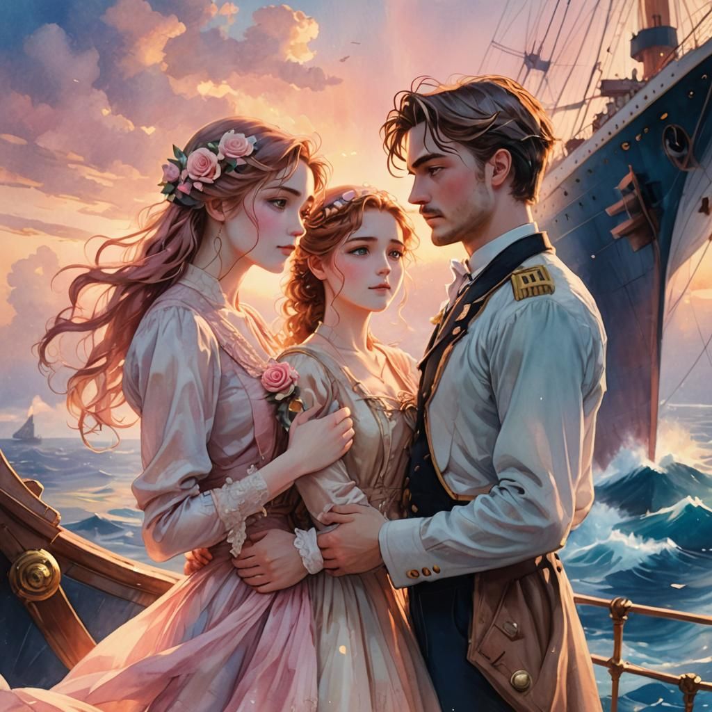 Romantic Anime Portrait of Rose and Jack