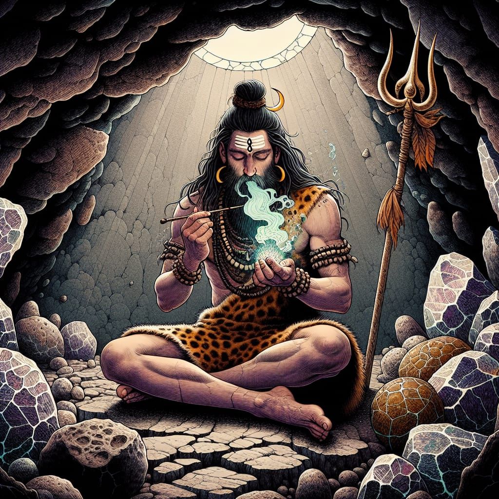 Caveman Shiva: A Respectful Deity Illustration