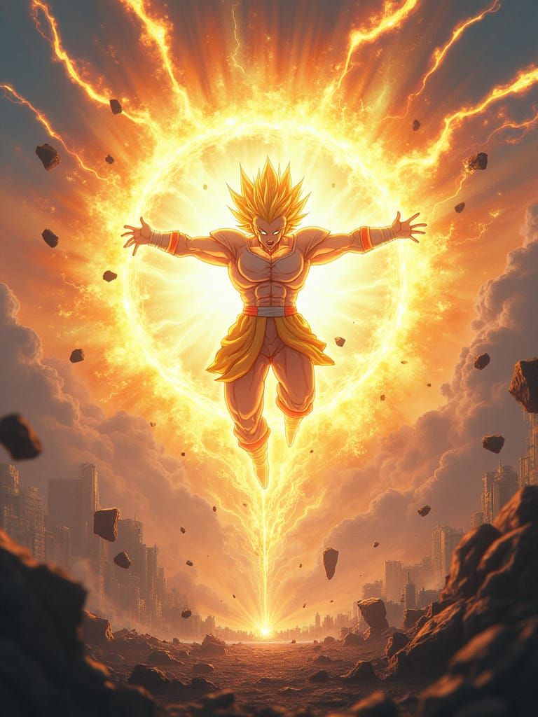 Anime Warrior Unleashes Sun-Like Power in Cosmic Battle