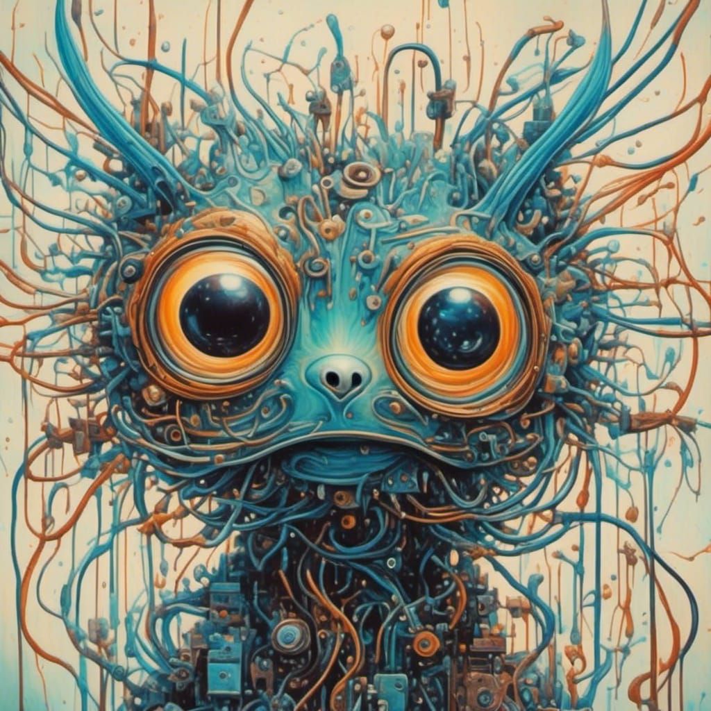 Glowing Circuit Creature on Enchanted Motherboard