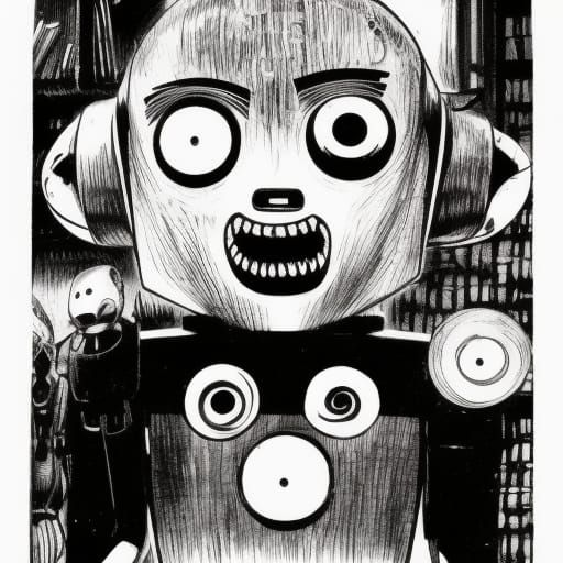 Scary Robot in Anime Manga Style