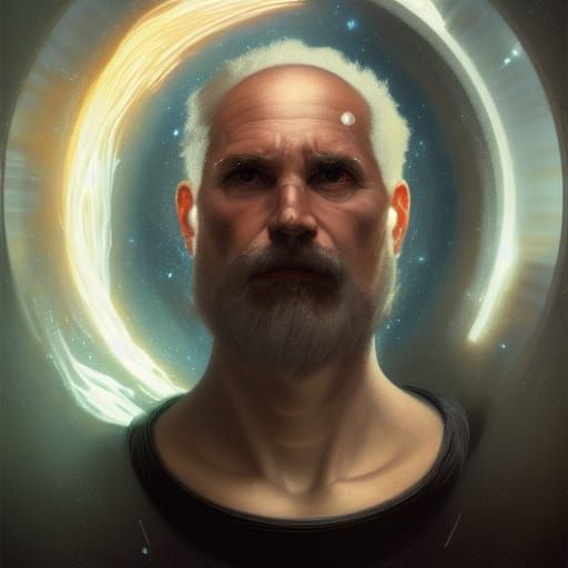 Cosmic Greek Philosopher in Galactic Art Style
