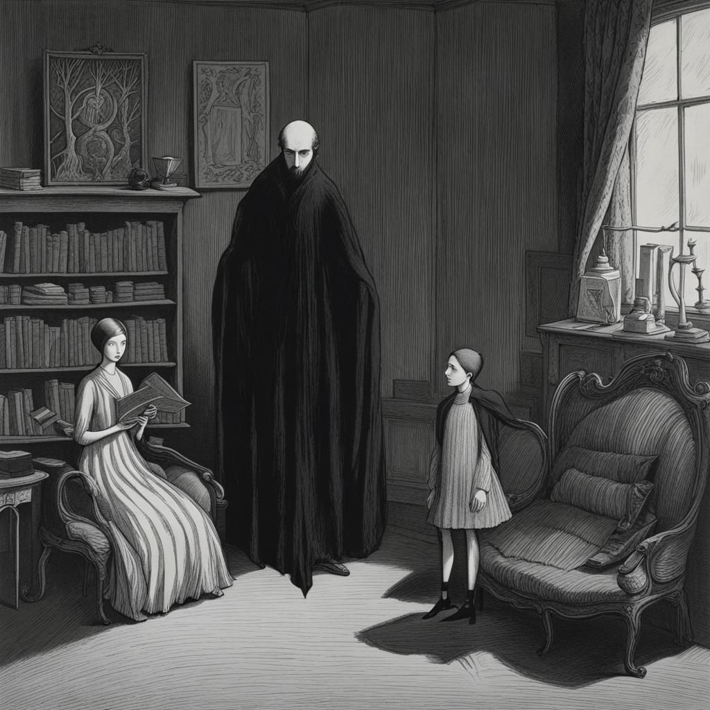 Dark Surrealist Hyperfocus Illustration in Gothic Horror Sty...