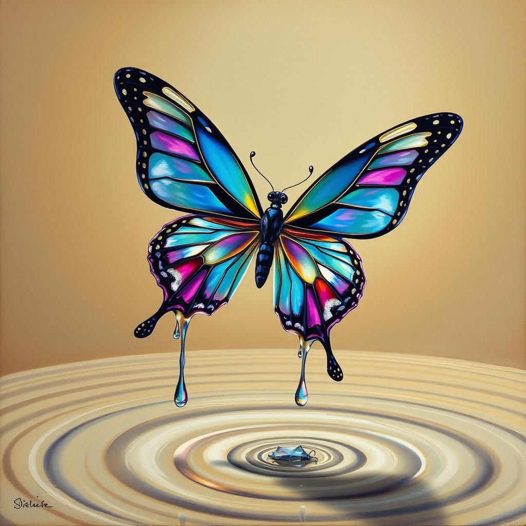 Crystal Butterfly in Surrealist Style with Melting Elements