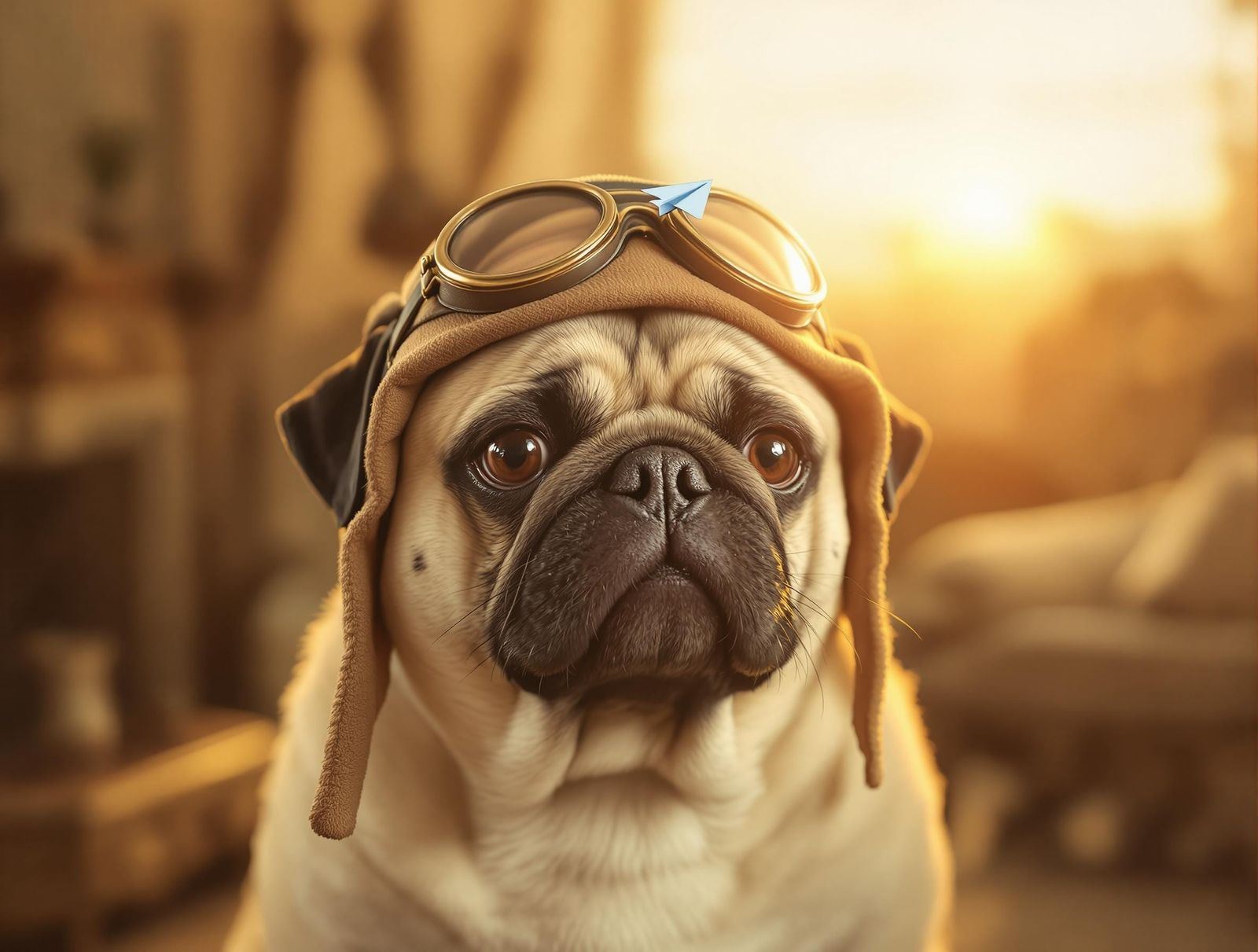 Pug Aviator in Sepia-Toned Vintage Photograph