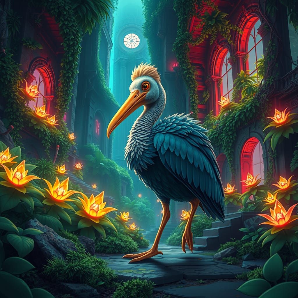 Dodo Bird Walks Among Futuristic Ruins