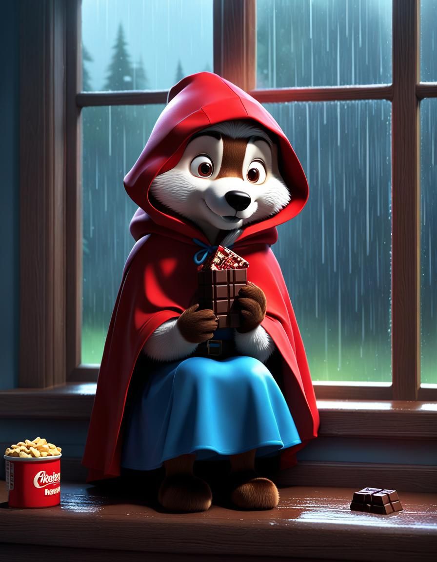 Red Riding Hood Window Scene in 3D Digital Art