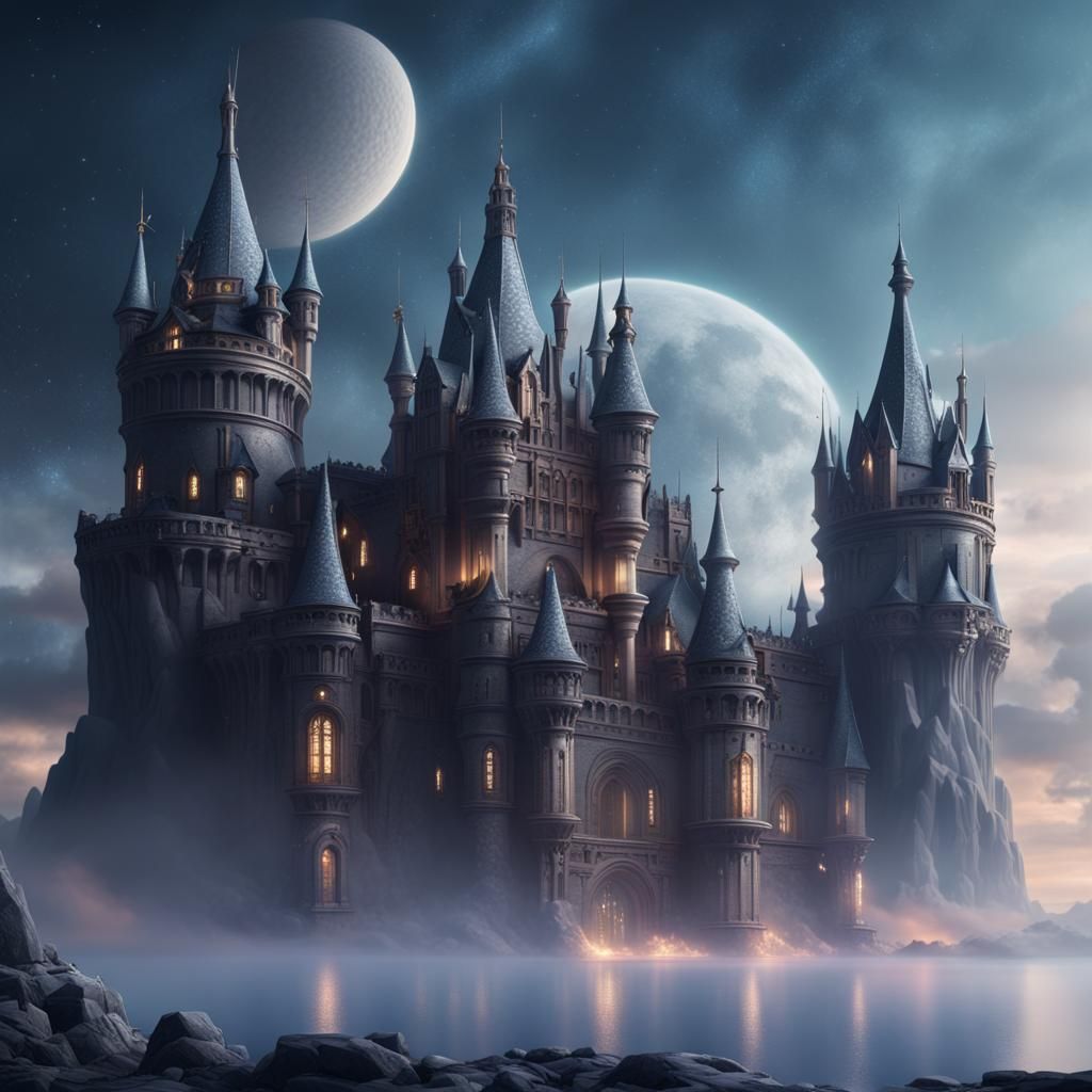 Dark Castle in Sparkling Space: Matte Painting