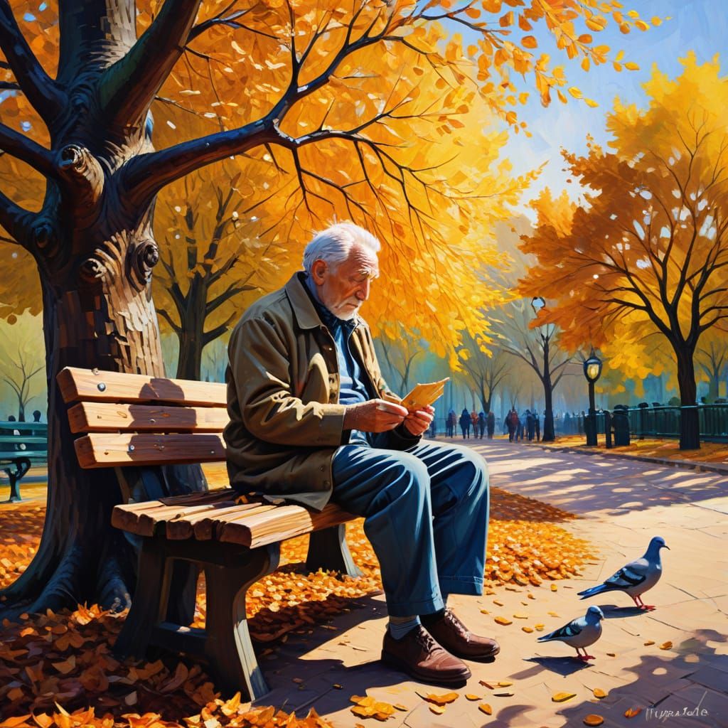 Elderly Man Connects with Nature in Urban Oasis