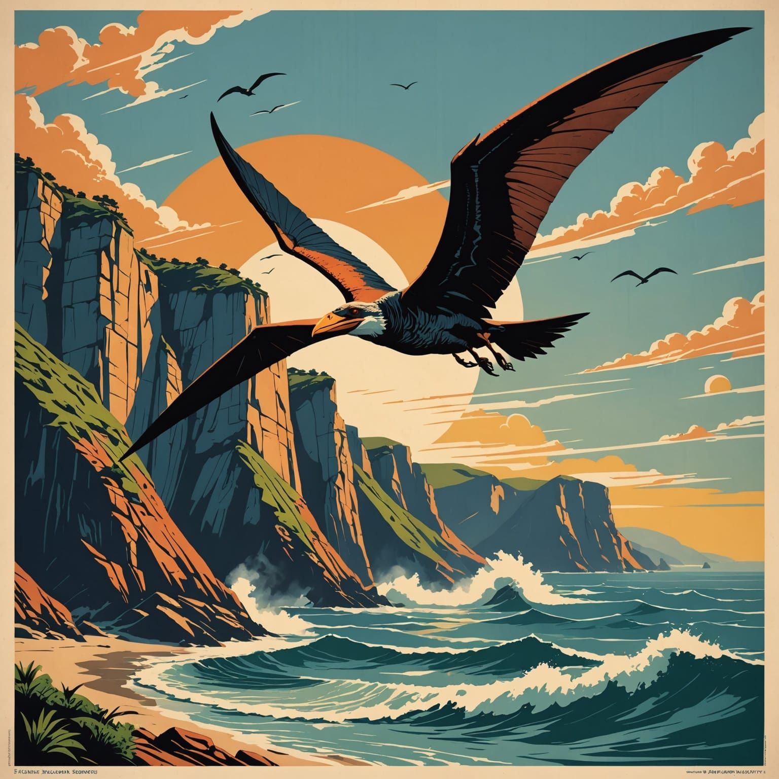Pterodactyl Soaring Above Jurassic Coastline