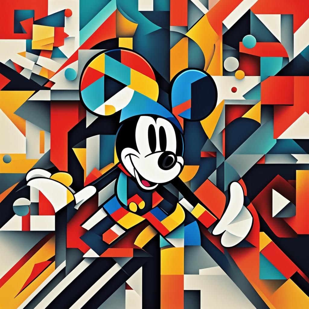Cubist Mickey Portrait in Geometric Fauvism Style
