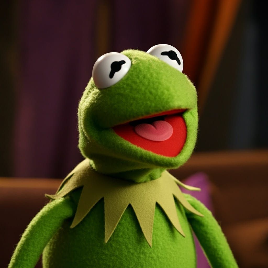 Shocked Kermit in Vibrant Muppet-Inspired Style