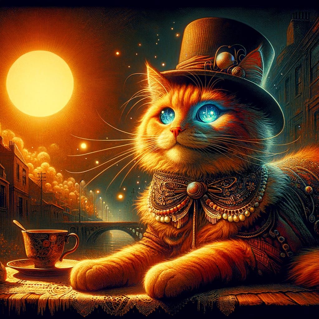 Eccentric Cat with Fantasy Elements in Ashcan School Style