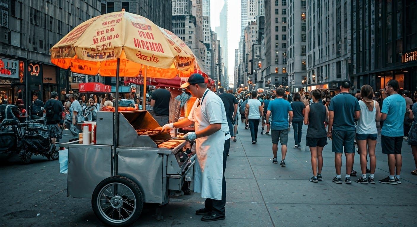 NYC Hot Dog Cart in Pop Art Style