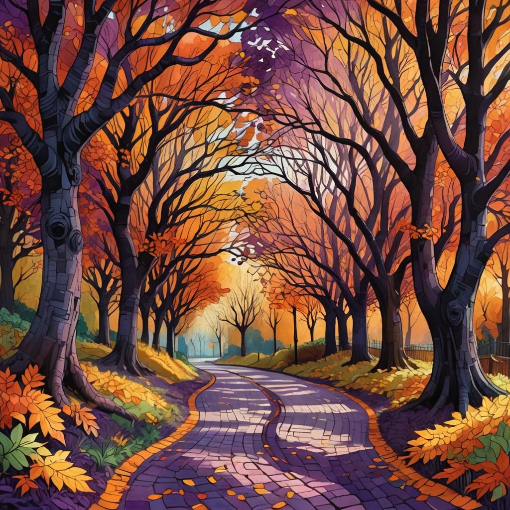 Vibrant Autumnal Landscape in Impressionistic Style