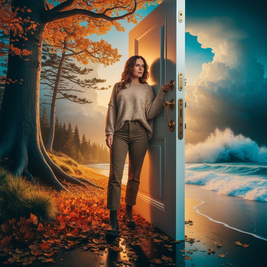 Autumn Forest Meets Ocean Storm: Oil Painting