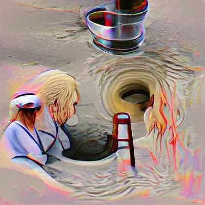 Surreal Scene: Doctor, Nurse, and Urban Chaos