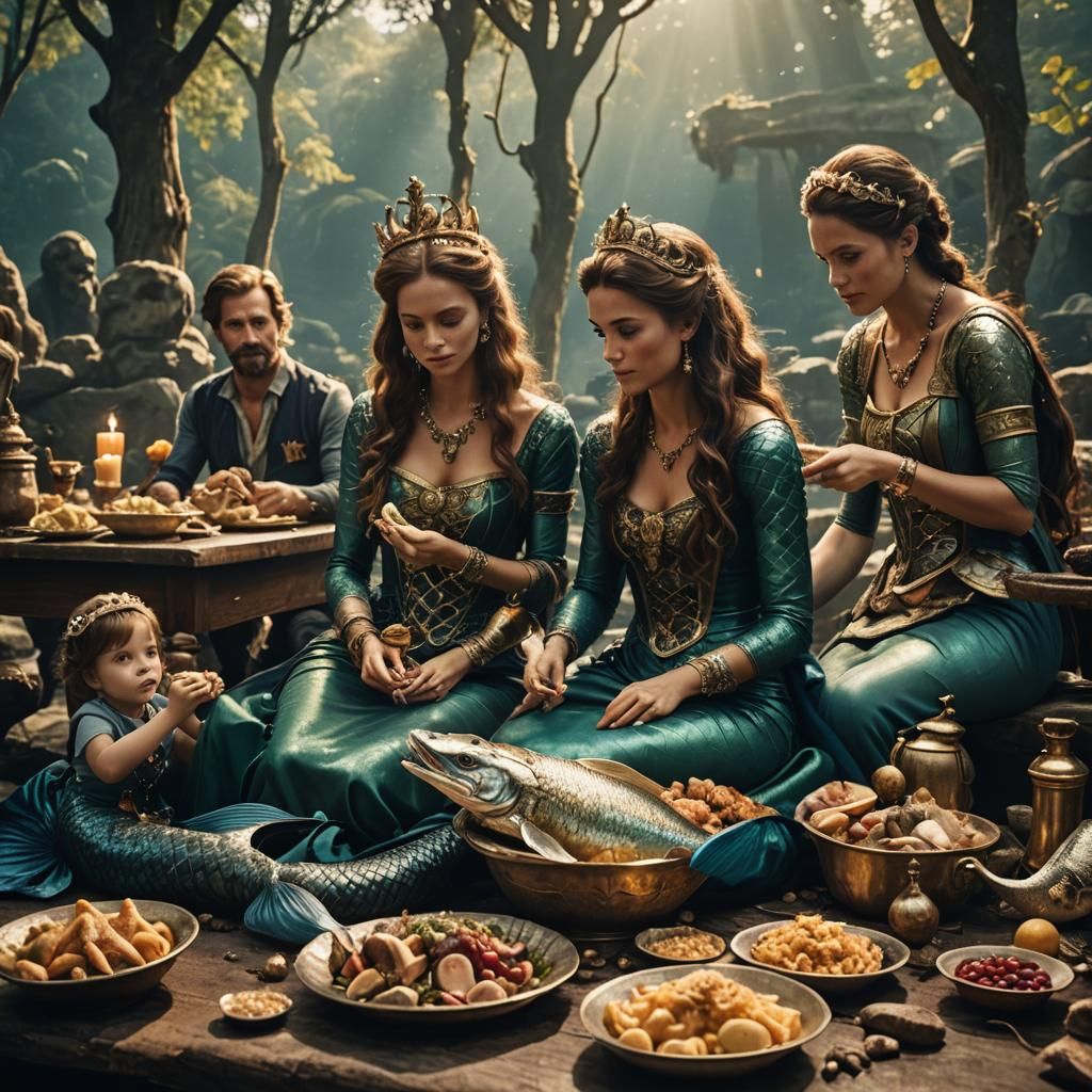 Royal Mermaid Family Feast: A Cinematic Still