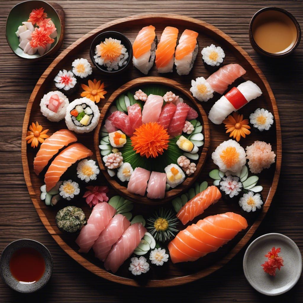 Elegant Flower-Shaped Sushi Platter in 3D