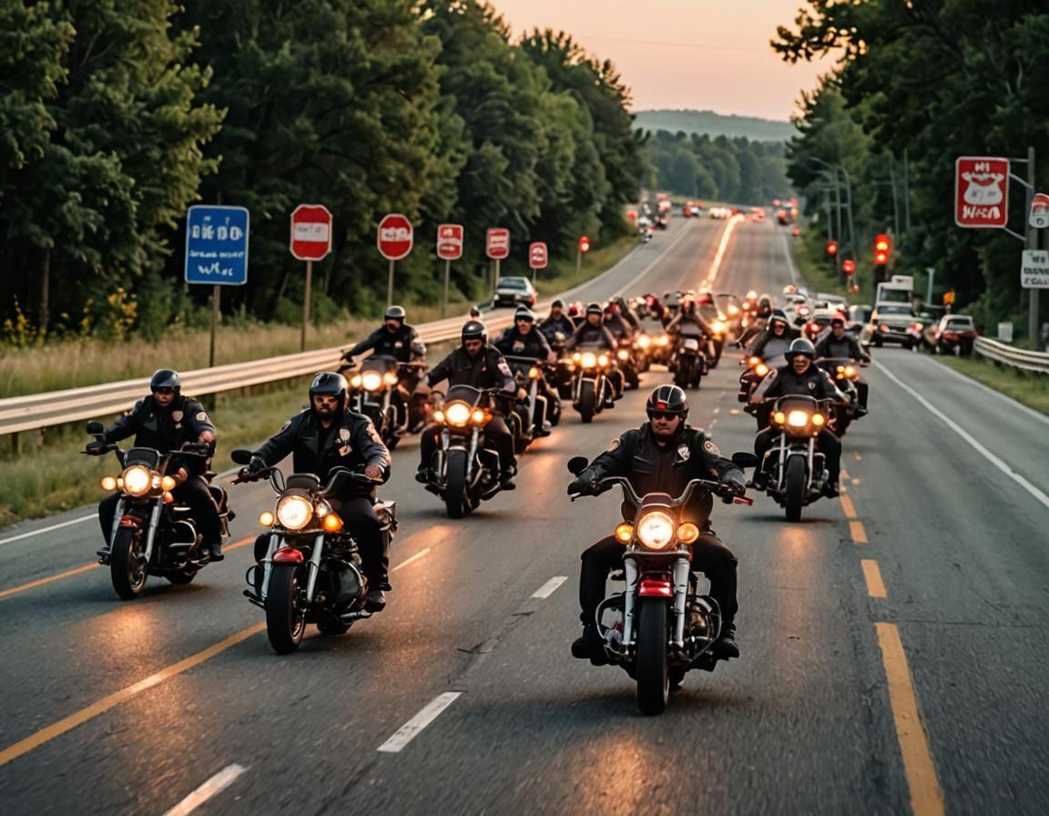 Hells Angels Convoy Chase with Bokeh and Blur
