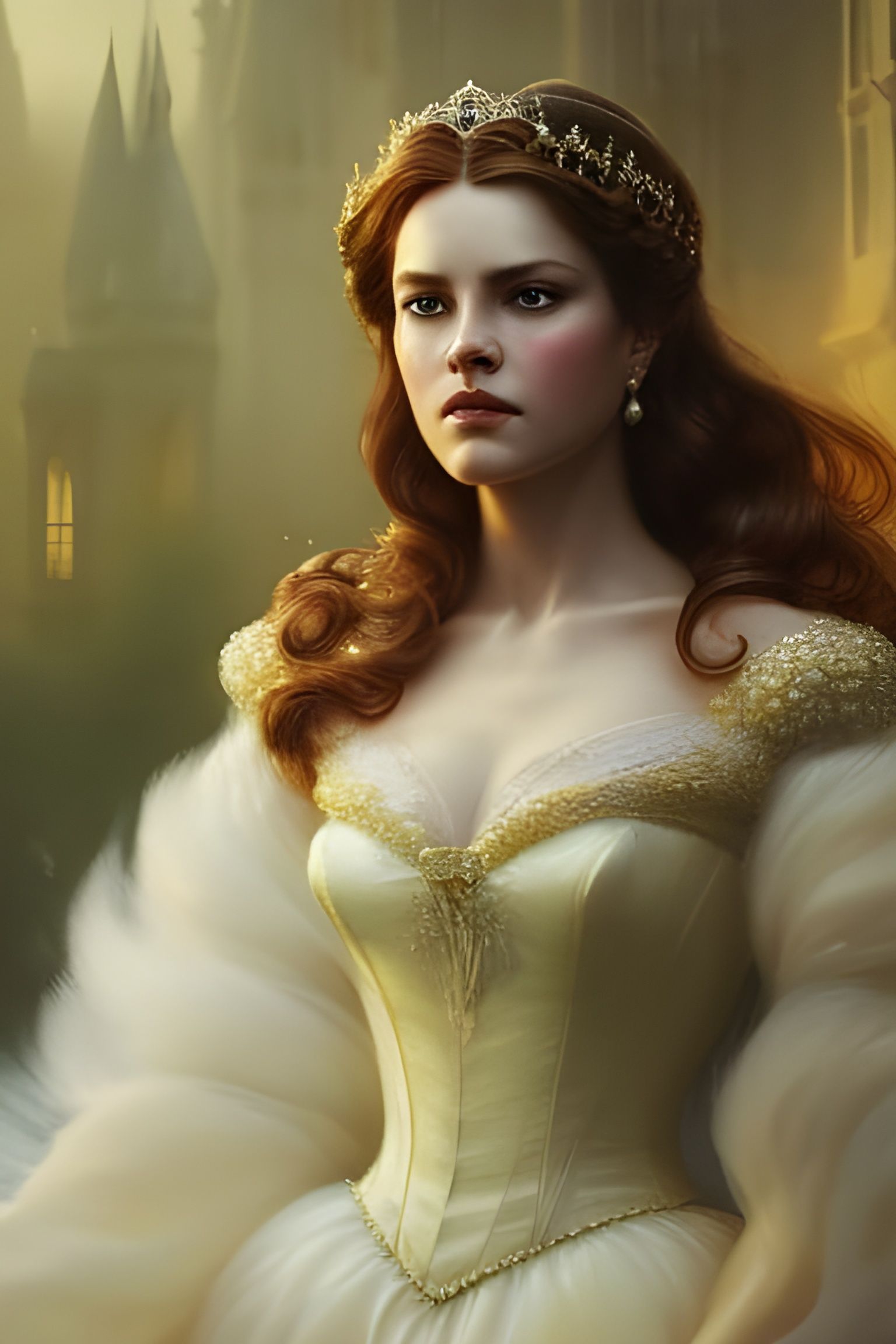Hyperrealistic Princess Belle Portrait in Splash Art Style