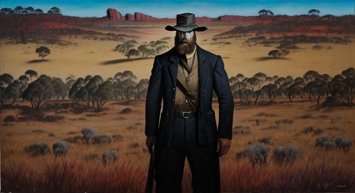Ned Kelly Bushranger in Australian Landscape Art