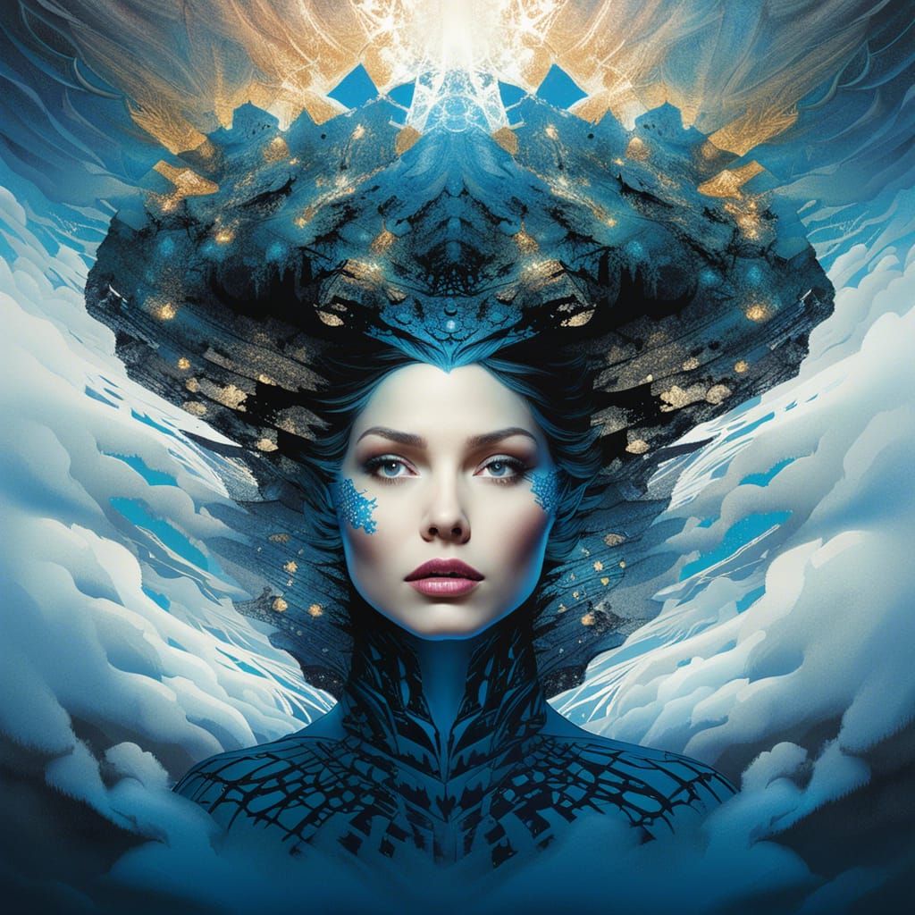 Ariel Pin-Up with Icy Eyes in Double Exposure