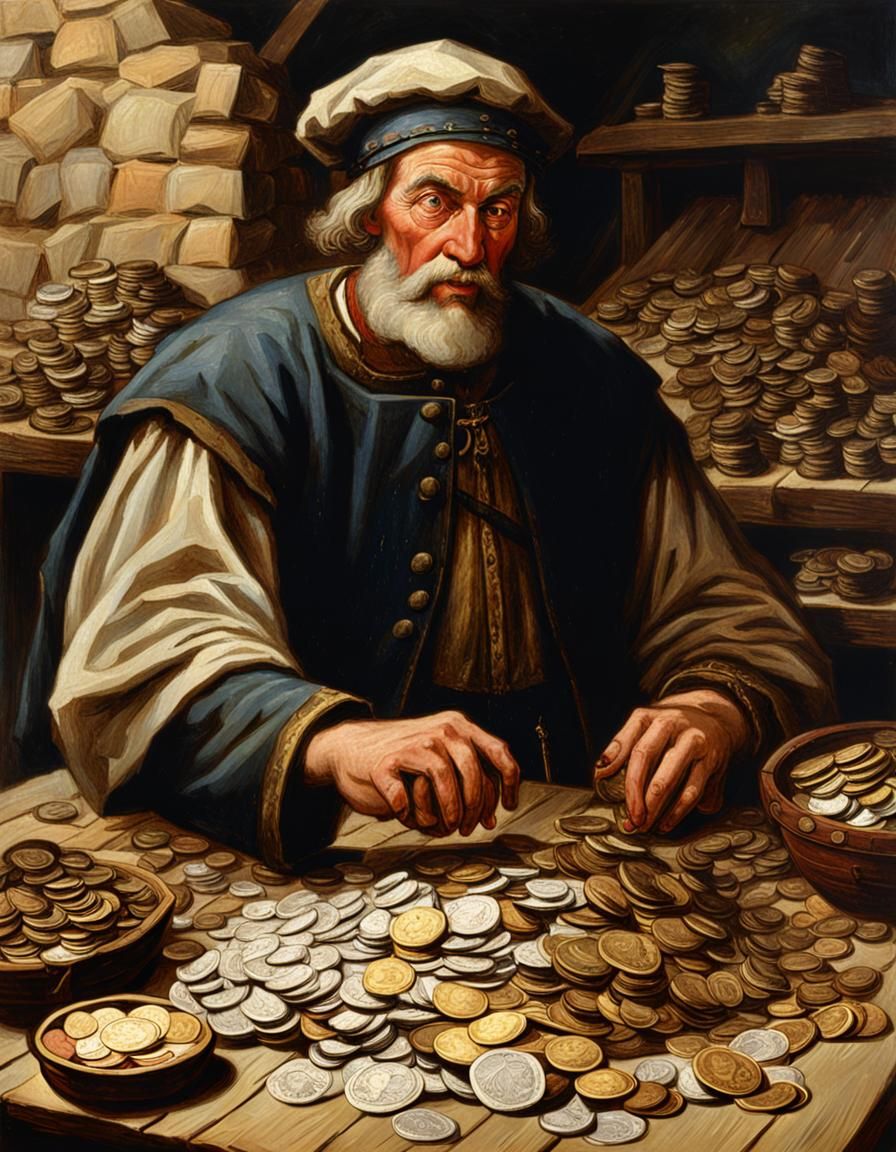 Medieval Money Lender Portrait in Realistic Style