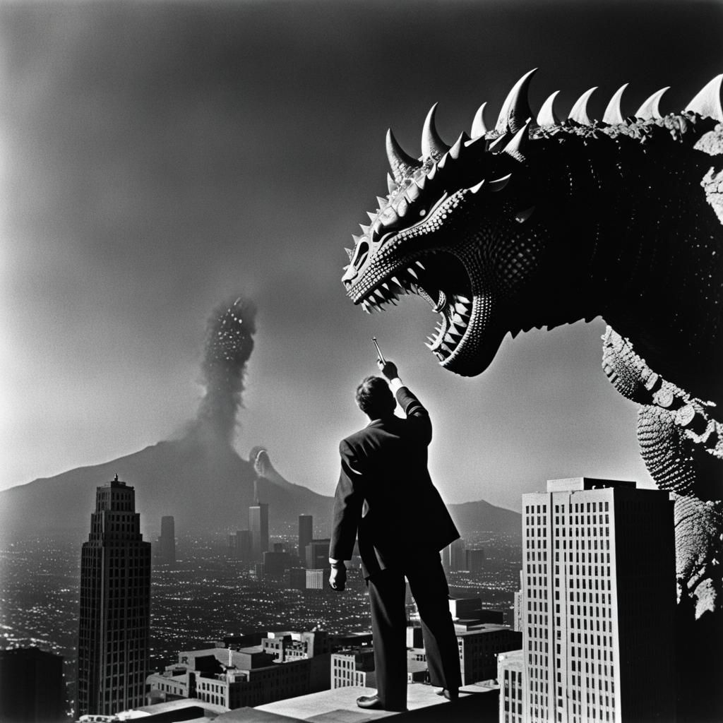 Kaiju Rampage in 1950s Sci-Fi Horror Film