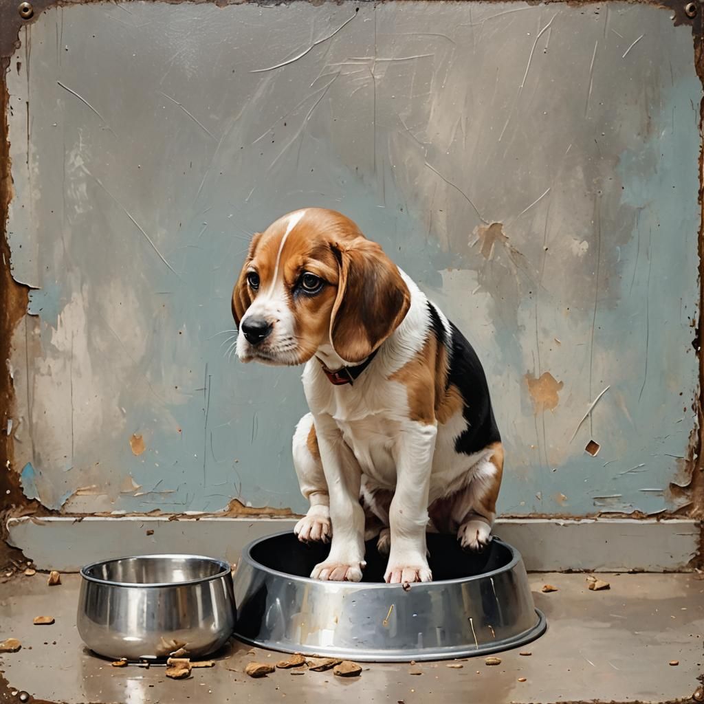 Oil Painting of Adorable Beagle Puppy on Metal