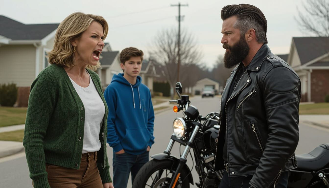 Furious Woman Confronts Biker in Suburban Drama