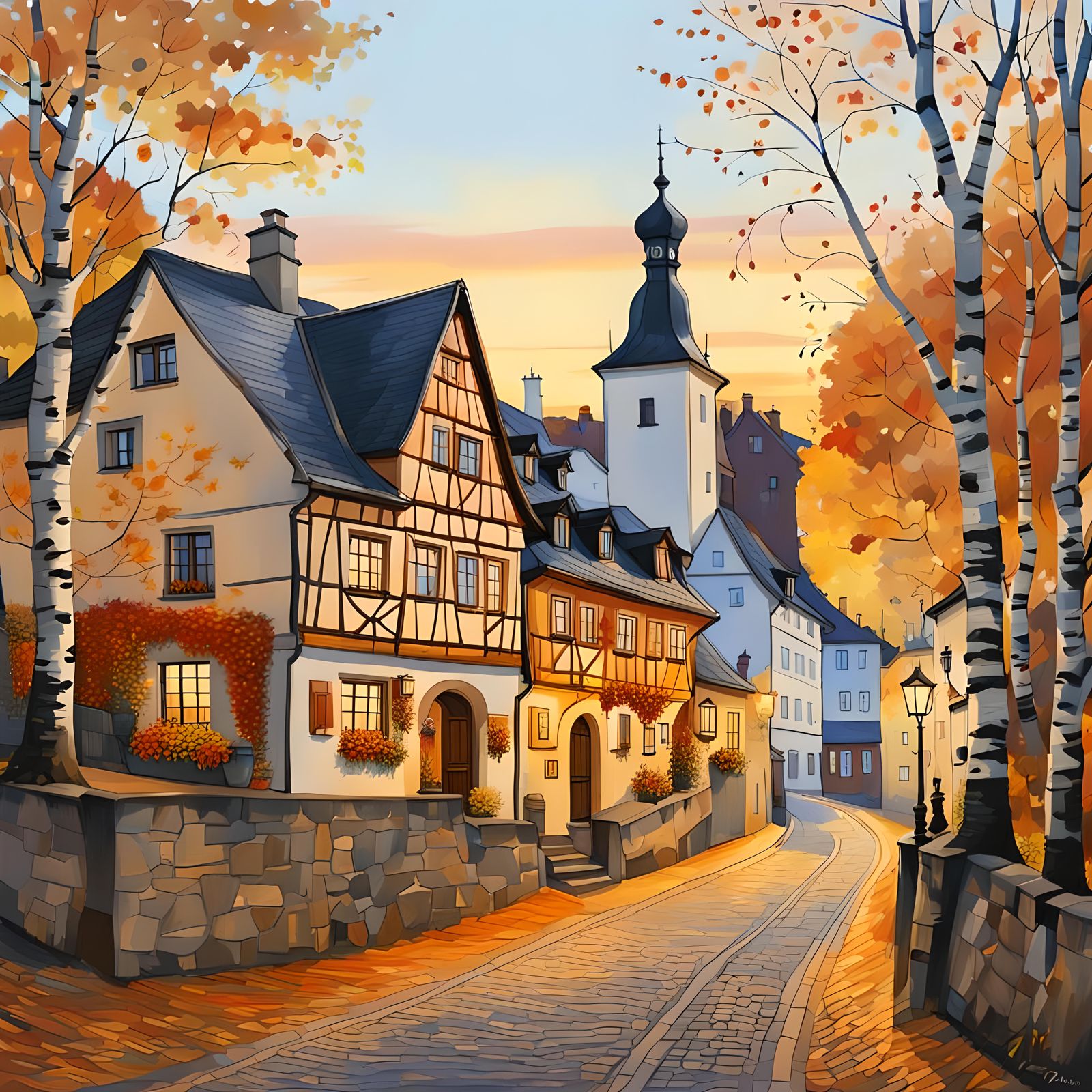 Idstein Fachwerkhauser Architectural Sketch in Klimt Style