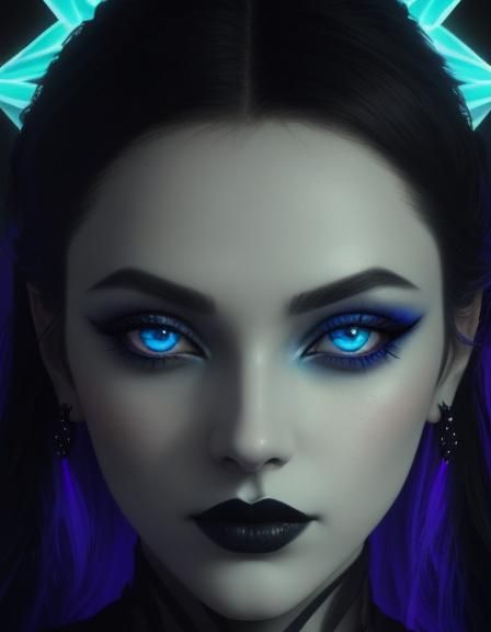 Blue filtered portrait with beautiful gothic young lady with...