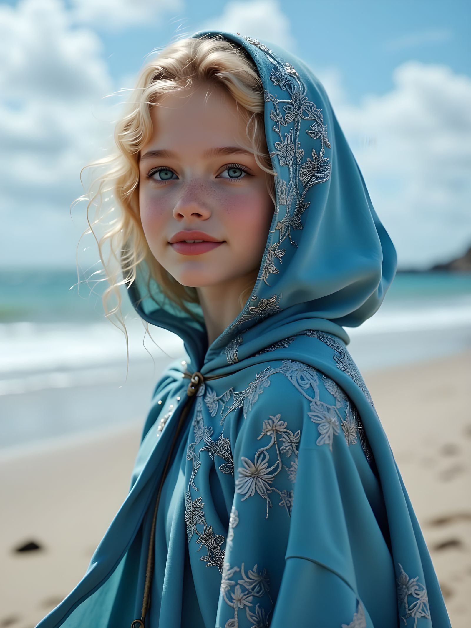 Serene Blue Priestess in Dreamy Ocean Hues