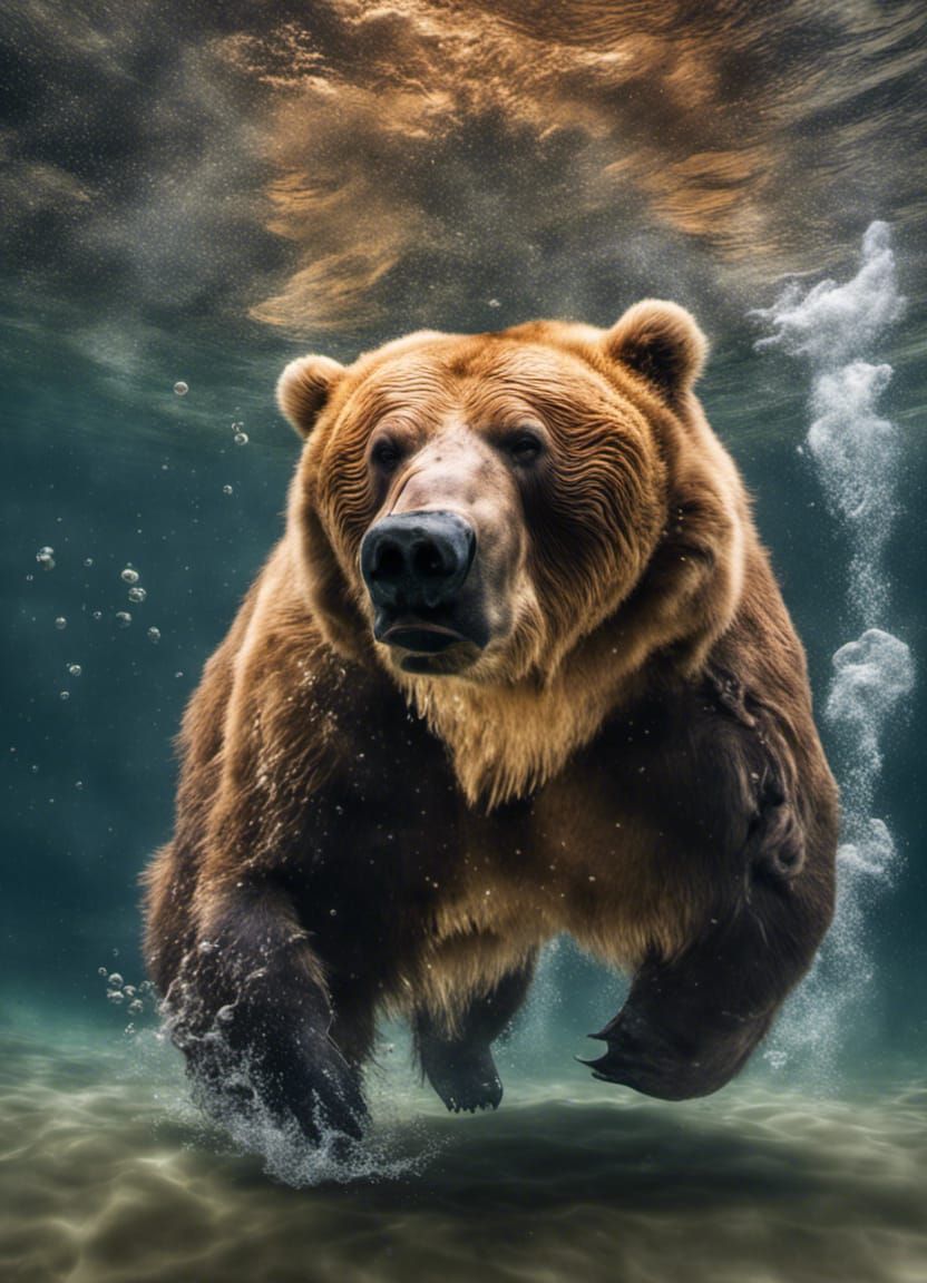 Underwater Photo of Obese Kodiak Bear Fishing