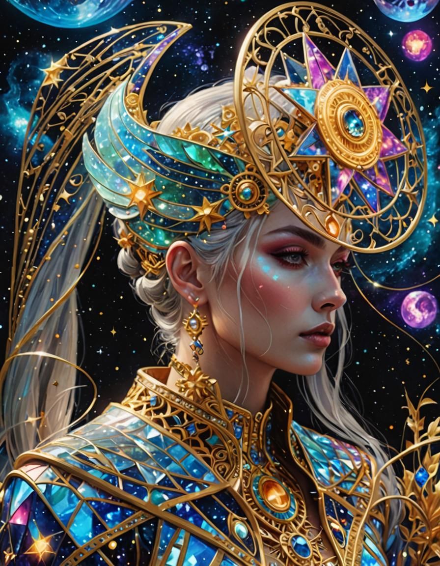 Cosmic Chimera Girl Illustration in Mixed Media