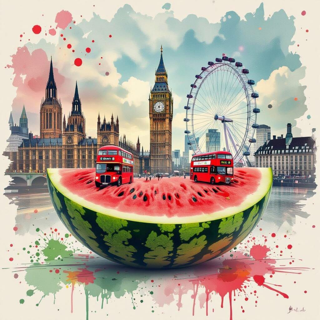 London Watermelon: Dreamy Double Exposure Art