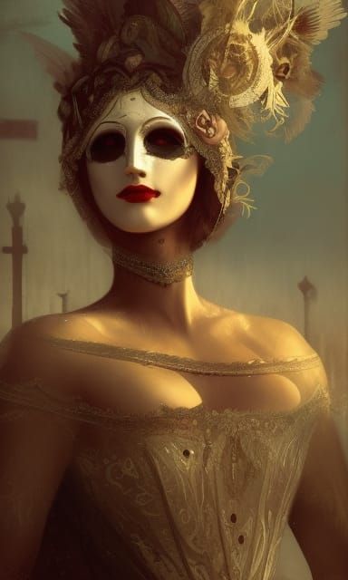 Venetian Carnival Lady in Mask, Artstation Style