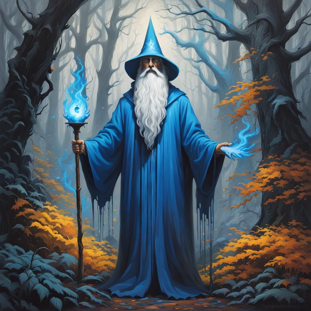 Wizard Conjuring Illusion in Graffiti Art Style