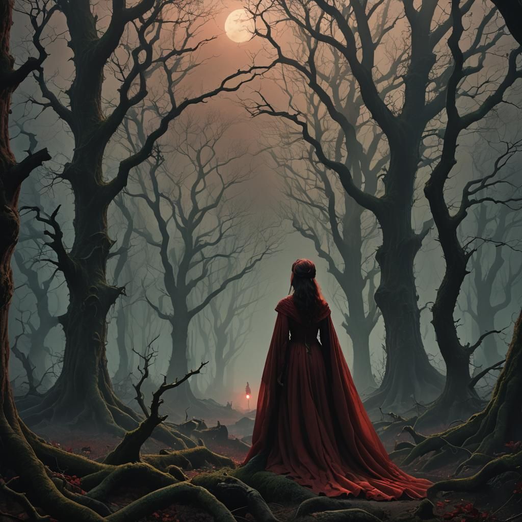 Gentle Haunted Forest Demoness in Moody Moonlit Ambiance