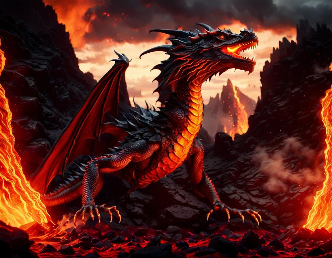 Dragon Emerges from Lava: Cinematic Digital Art